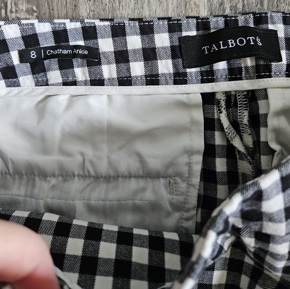 Talbots Black and White Gingham Patterned Chatham Ankle Pants, Size 8 - Picture 3 of 7